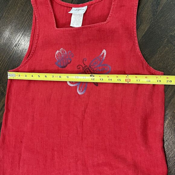Vintage Studio Ease Dress Women's 8 Red Linen Butterfly Sleeveless Midi 90s Y2K - Picture 7 of 8